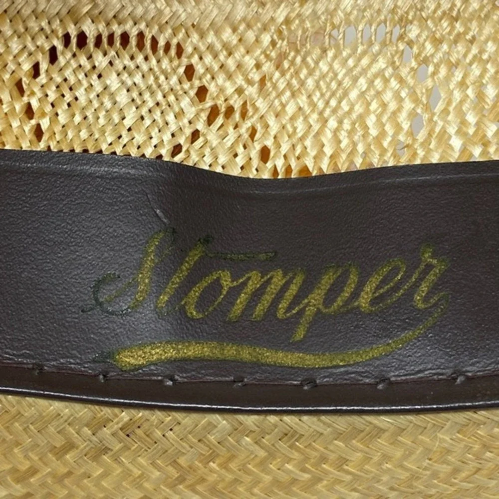 Vtg Stomper Unisex Cowboy Hat Woven‎ Band Feather Accent Straw  Western Rodeo